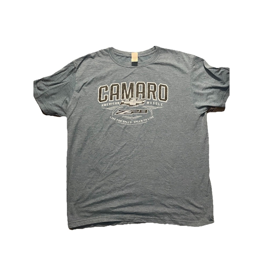 GM Chevrolet Camaro Z28 Shirt Mens XL Blue Muscle Car Graphic Tee Retro